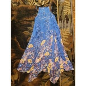 Free People Embrace It Floral Maxi Dress Blue Boho Asymmetrical Hem NWT Size S